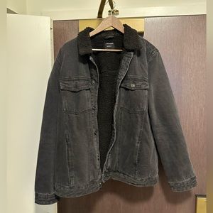 Bershka denim faux shearling trucker jacket